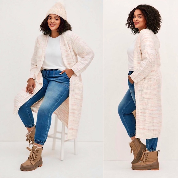 Torrid Cozy Wool Duster Cardigan in Multi Pink | 6X - Picture 1 of 5